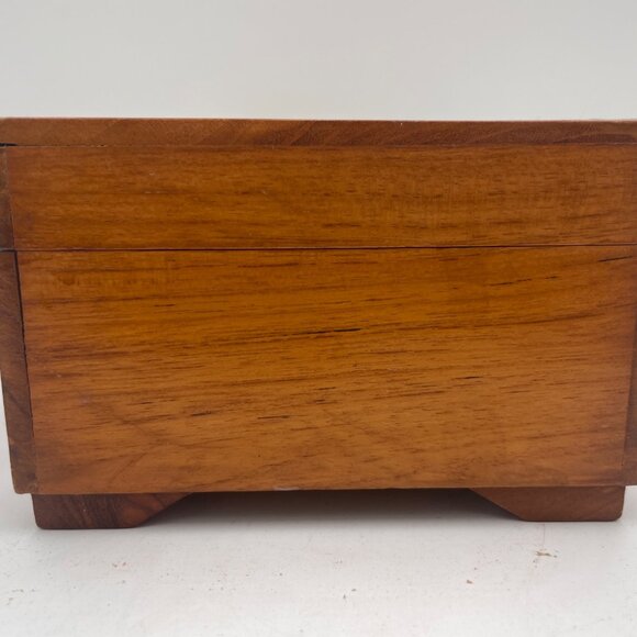 Vintage Wooden Pagoda Jewelry Box Mirrored Carved Design Red Velvet Interior - Picture 3 of 6